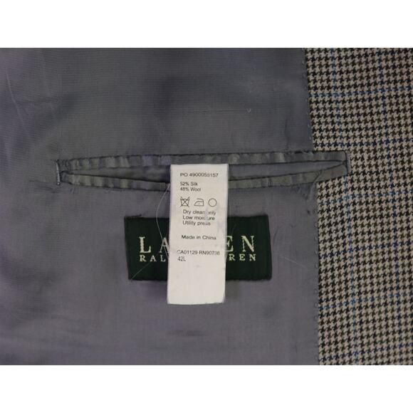 Lauren Ralph Lauren Brown Black Blue Check Silk Wool 2-Btn Sportcoat Blazer 42L - Picture 7 of 7